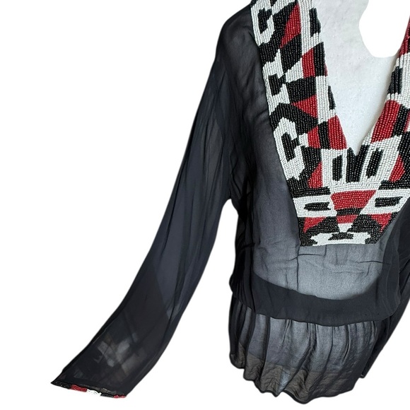 Monique Leshman Black Red Graphic Long Sleeve Swim Coverup medium - Picture 2 of 14